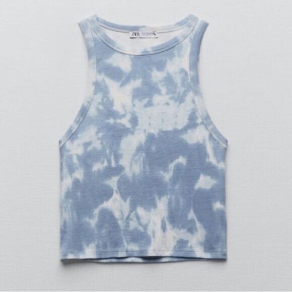 Zara Blue Tie Dye Ribbed Crop Tank Top - Picture 1 of 5